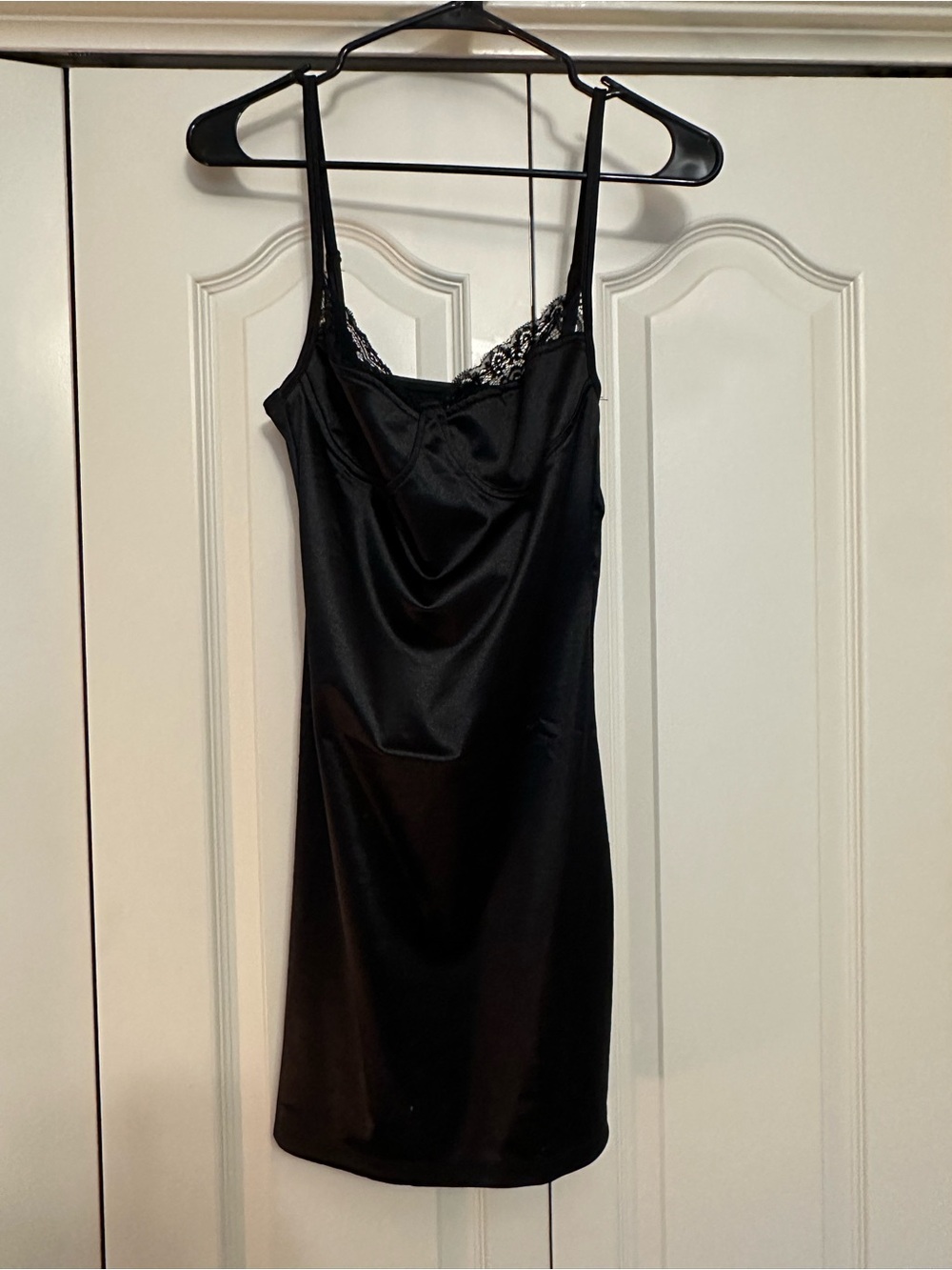 Princess Polly Black Satin Lace-Trim Slip Dress